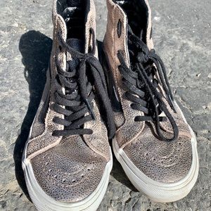 Women’s vans gold metallic high top sneakers